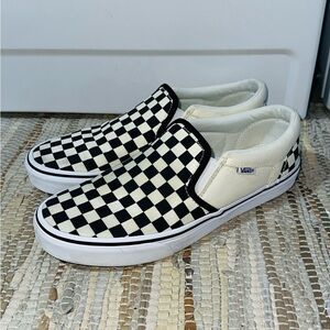Men’s Size 10 Vans Black and White Checkerboard Slip-Ons